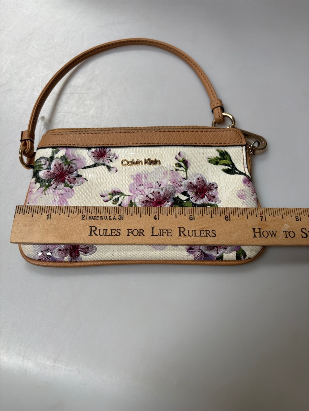 Calvin Klein Cream and Purple Floral Wristlet Clutch - Picture 10 of 11